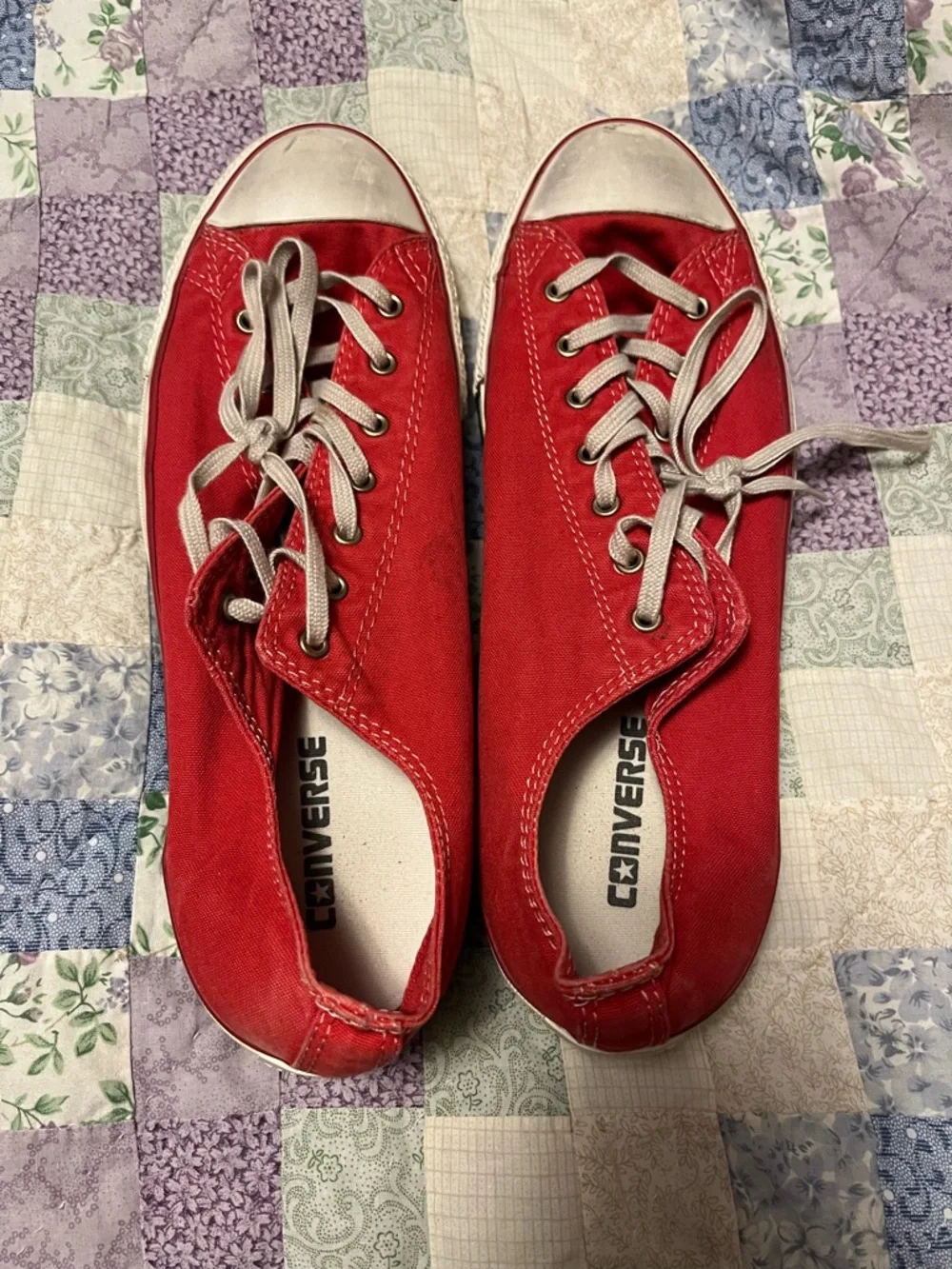 Converse Red Canvas Low-Top Sneakers with White Accents - Picture 1 of 4